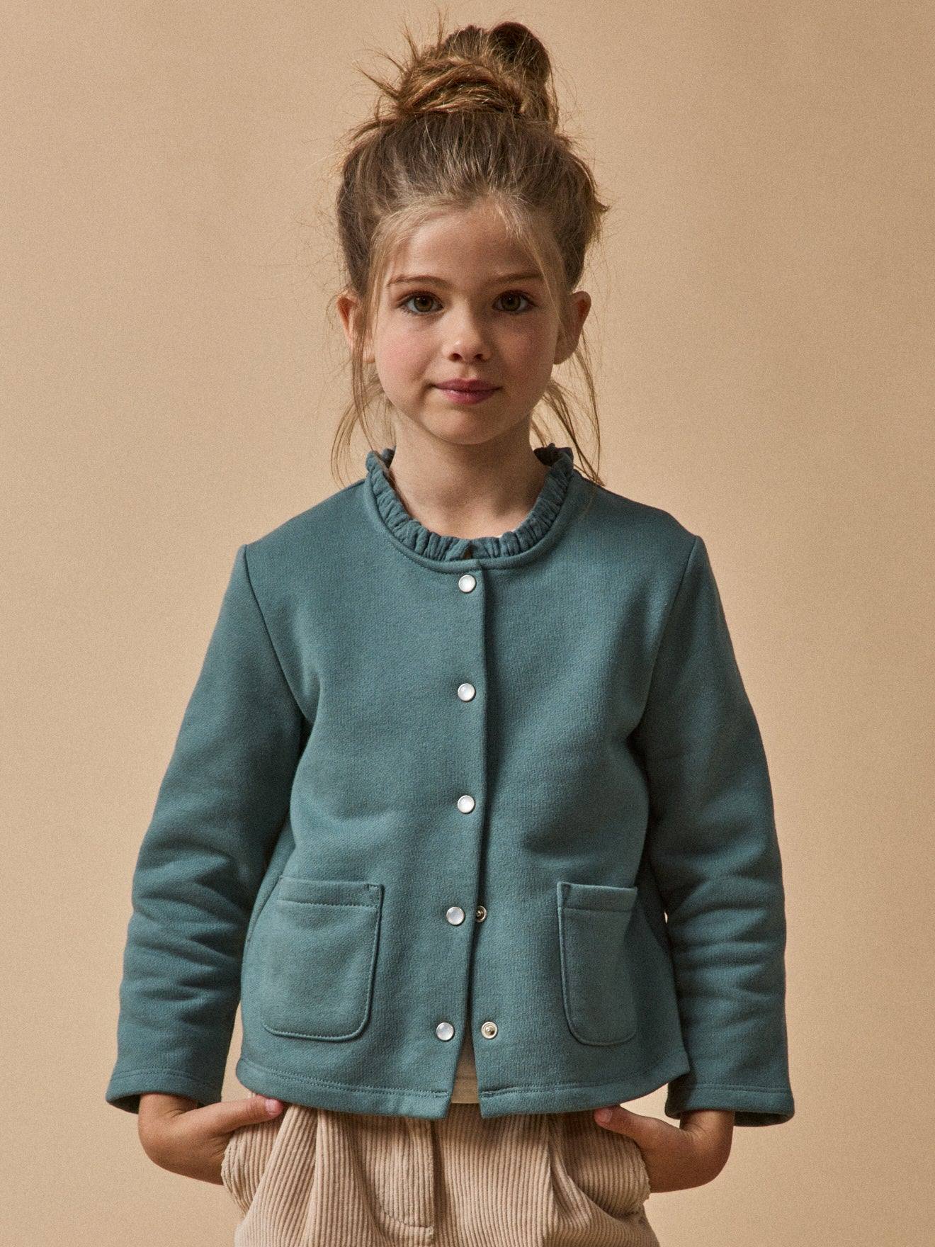 Gilet Fille En Molleton - Coton Biologique Vert Anglais