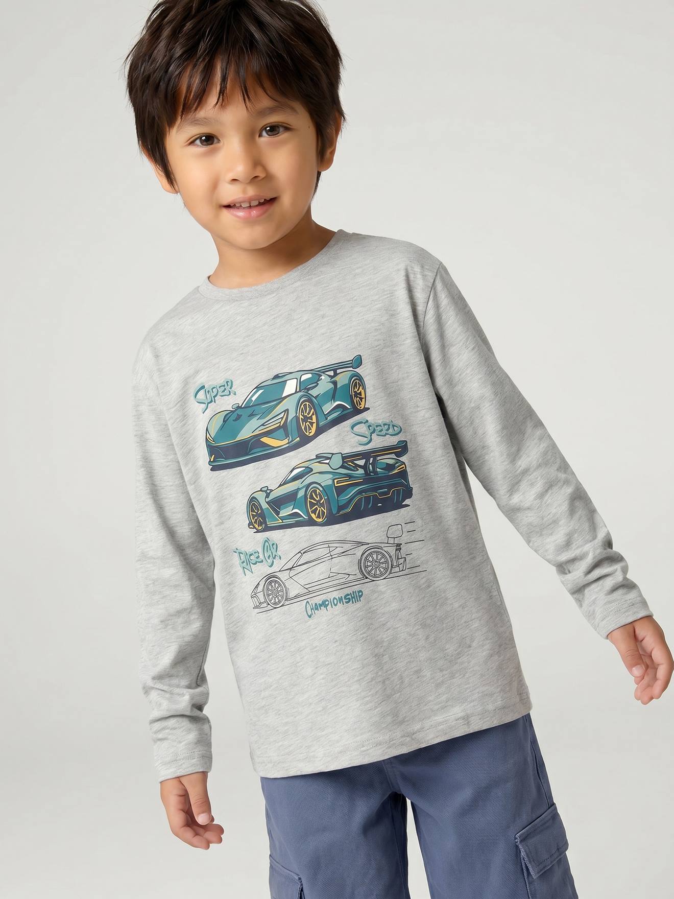 T-shirt motif ludique garçon gris chiné
