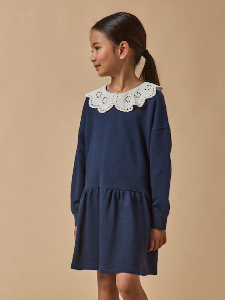 Fille-Robe-Robe grand col brodé - coton biologique