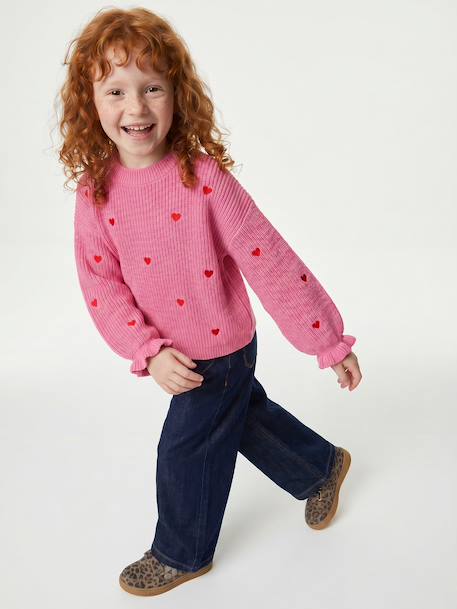 Pull fille manches longues col rond écru+marine+rose 15 - vertbaudet enfant 