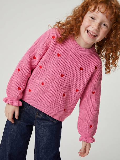 Pull fille manches longues col rond écru+marine+rose 9 - vertbaudet enfant 