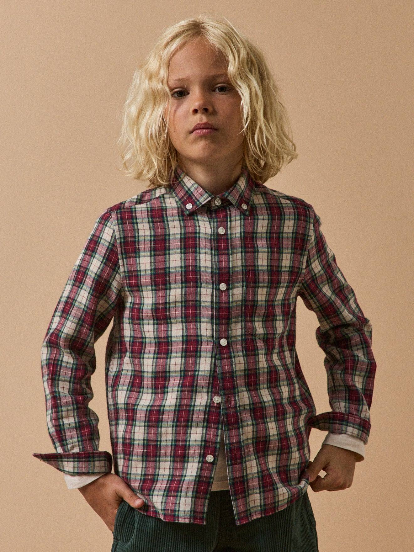 Chemise Flanelisée Garçon Carreaux Ecossais Rouge