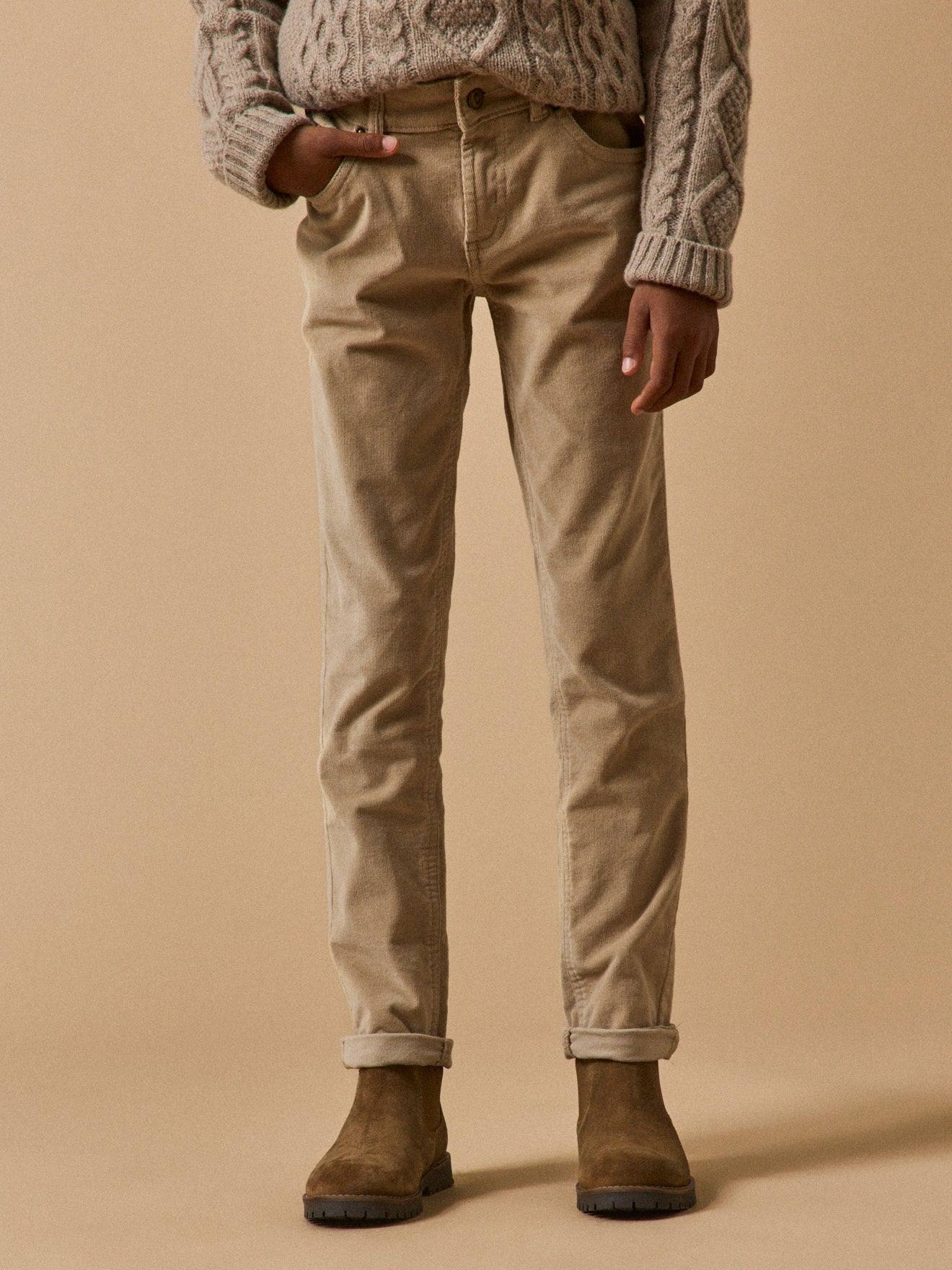 Slim En Velours Garon Beige Clair Uni 35$