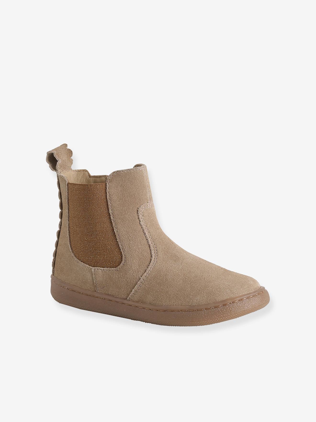 Boots fille cuir zippées beige
