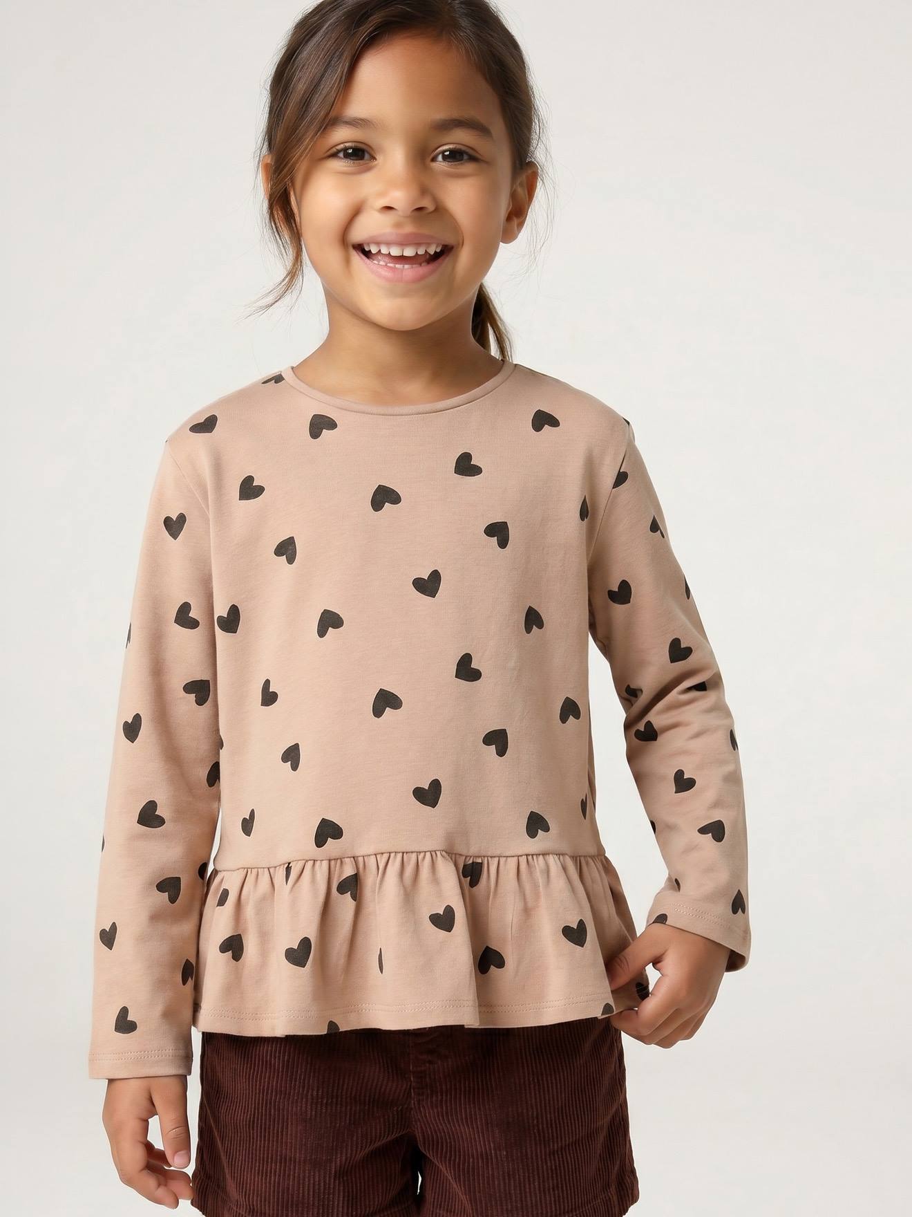 Blouse manches longues fille taupe
