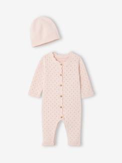 -Ensemble combinaison et bonnet naissance fille