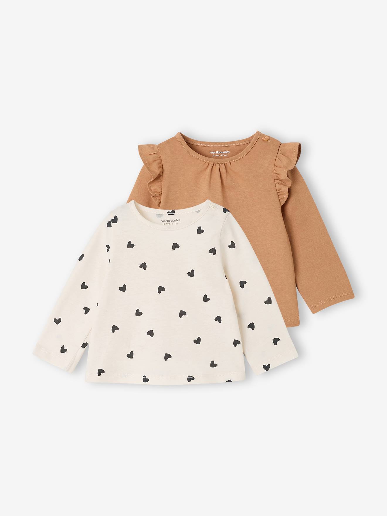Lot de 2 T-shirts bébé Basics manches longues noisette