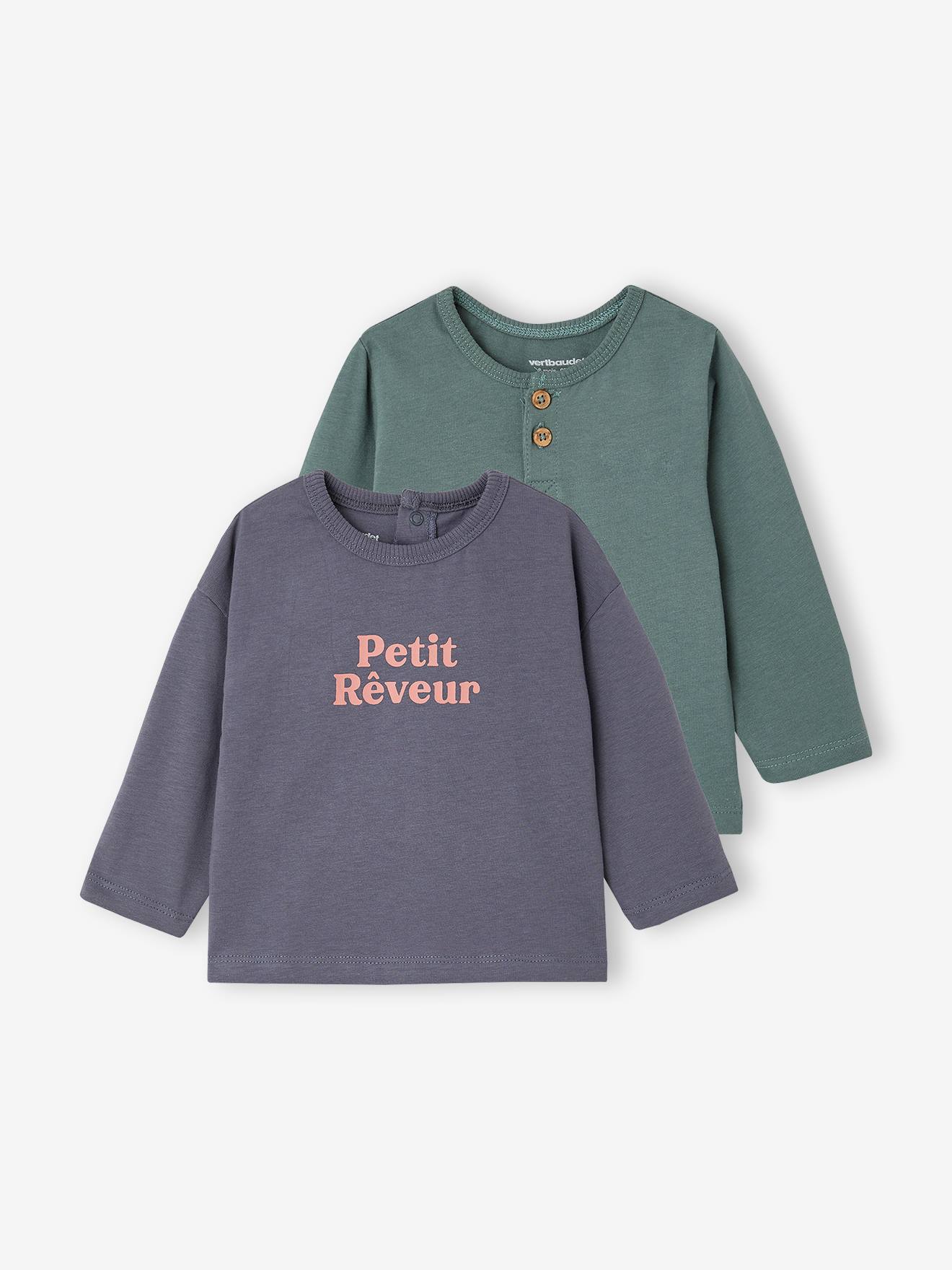 Lot de 2 T-shirts bébé garçon manches longues vert émeraude