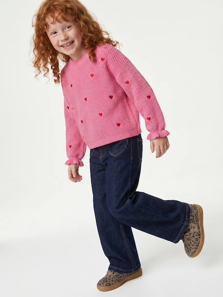 Pull fille manches longues col rond écru+marine+rose 13 - vertbaudet enfant 