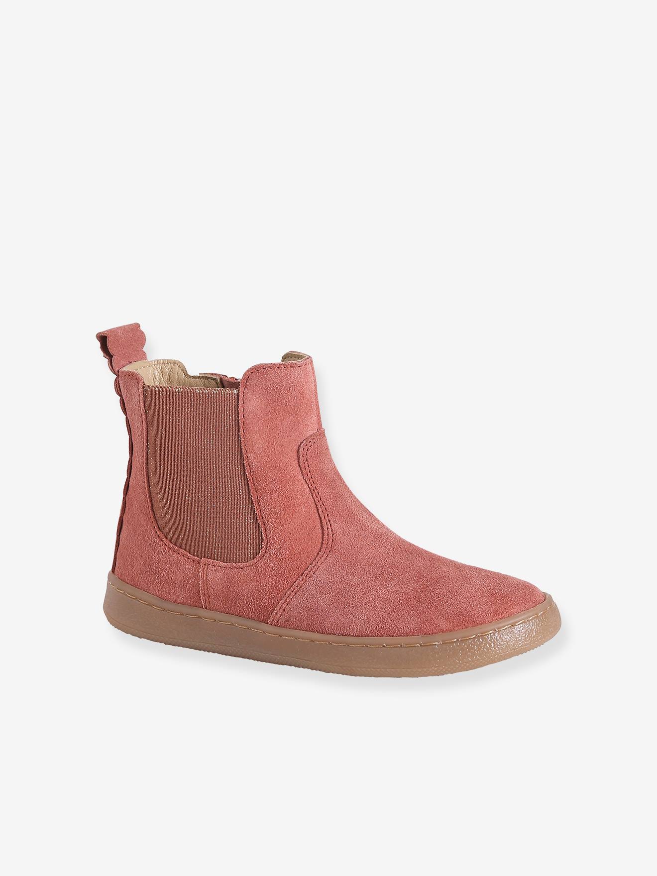 Boots fille cuir zippées vieux rose