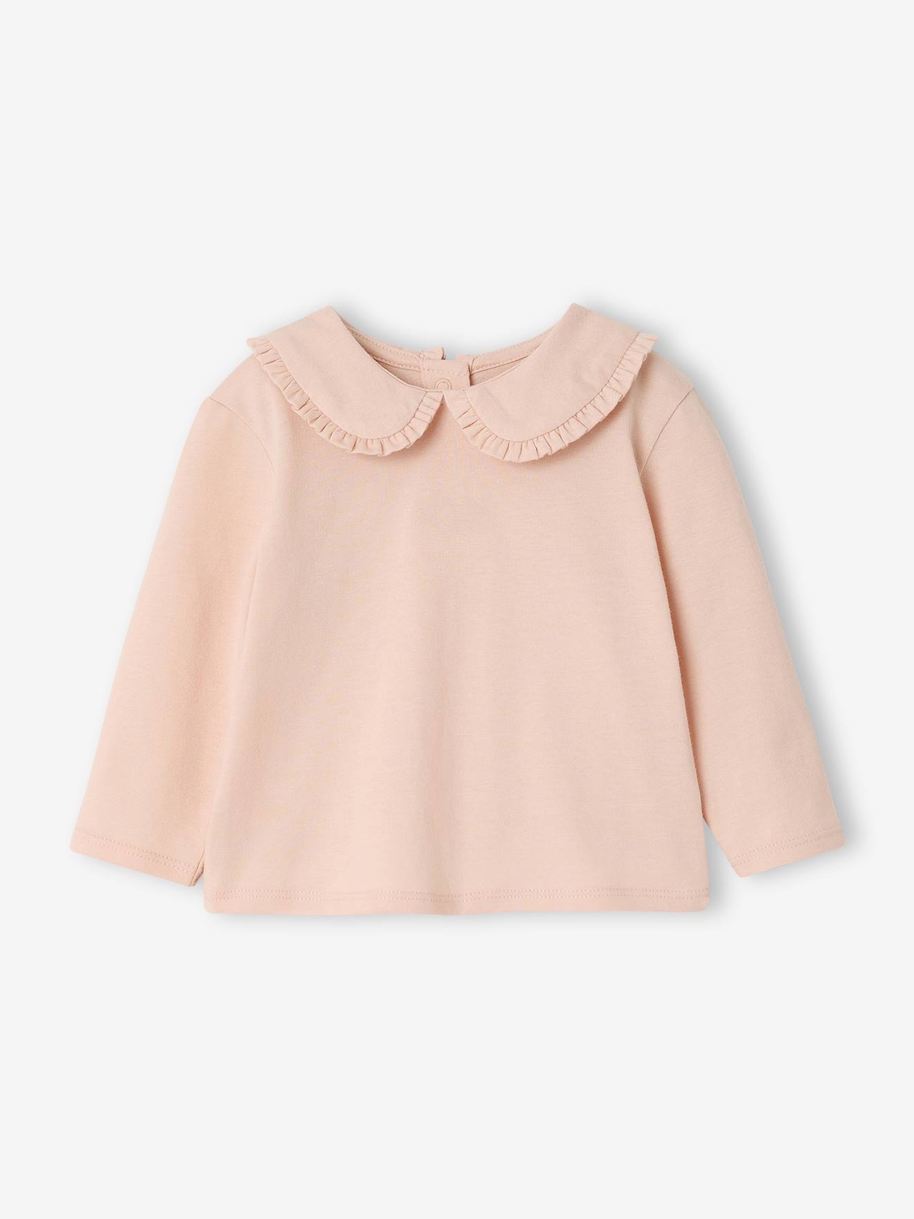 T-shirt bébé manches longues col claudine rose pâle