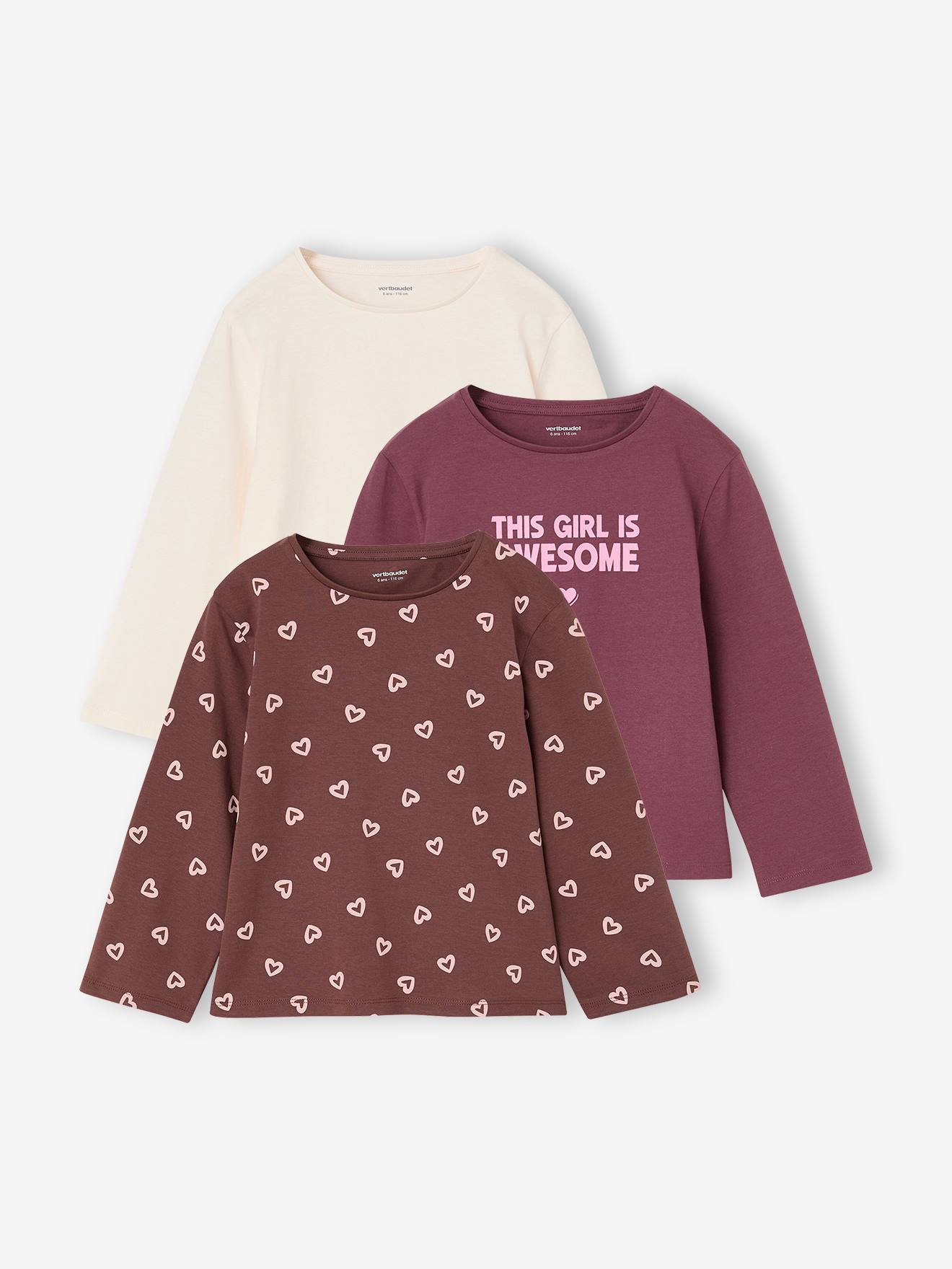 Lot de 3 t-shirts fille fantaisie manches longues cru 15$