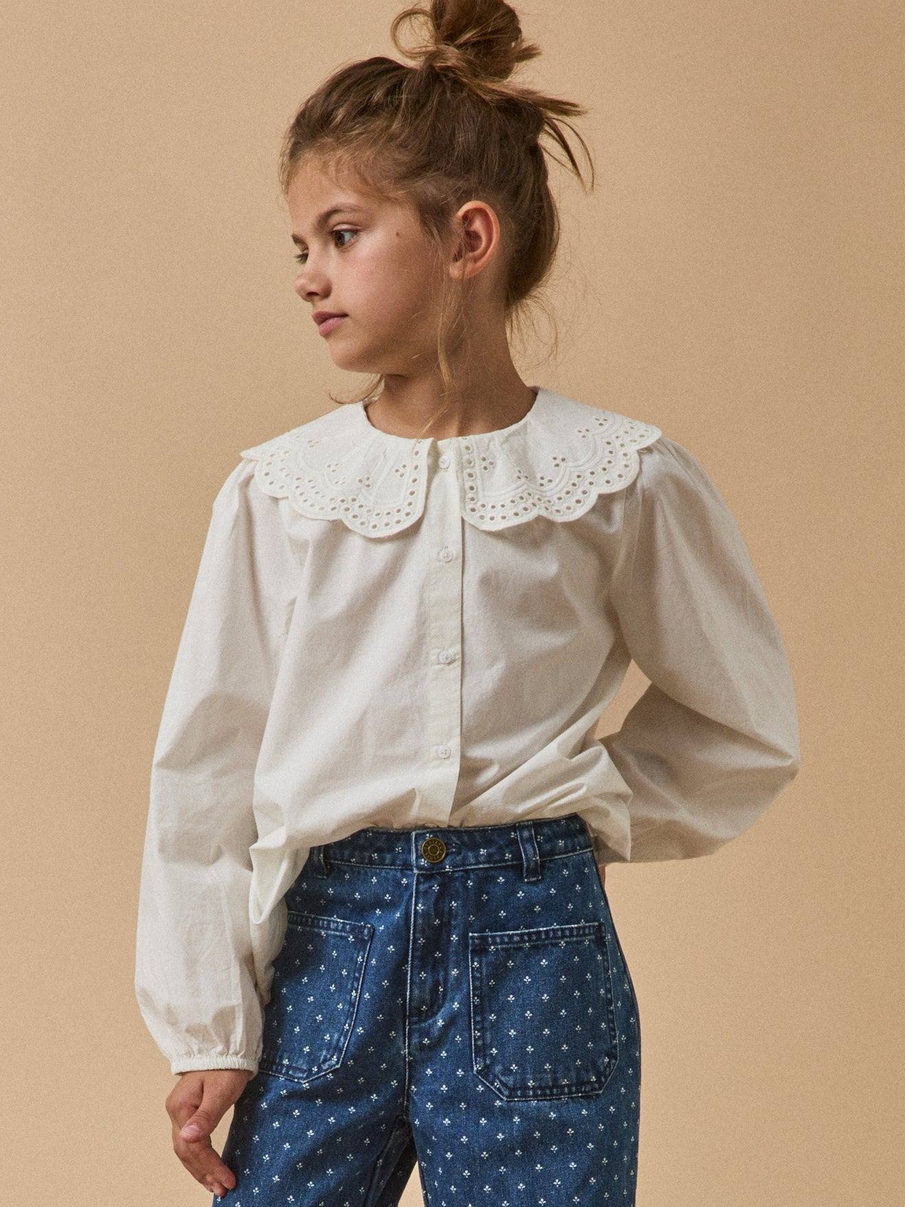 Blouse Fille Maxi Col Blanc Casse