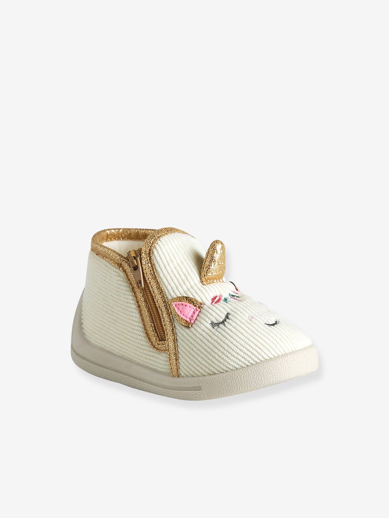 Chaussons zippés bébé en toile vanille Chaussons zippés bébé en toile vanille