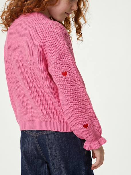 Pull fille manches longues col rond écru+marine+rose 16 - vertbaudet enfant 