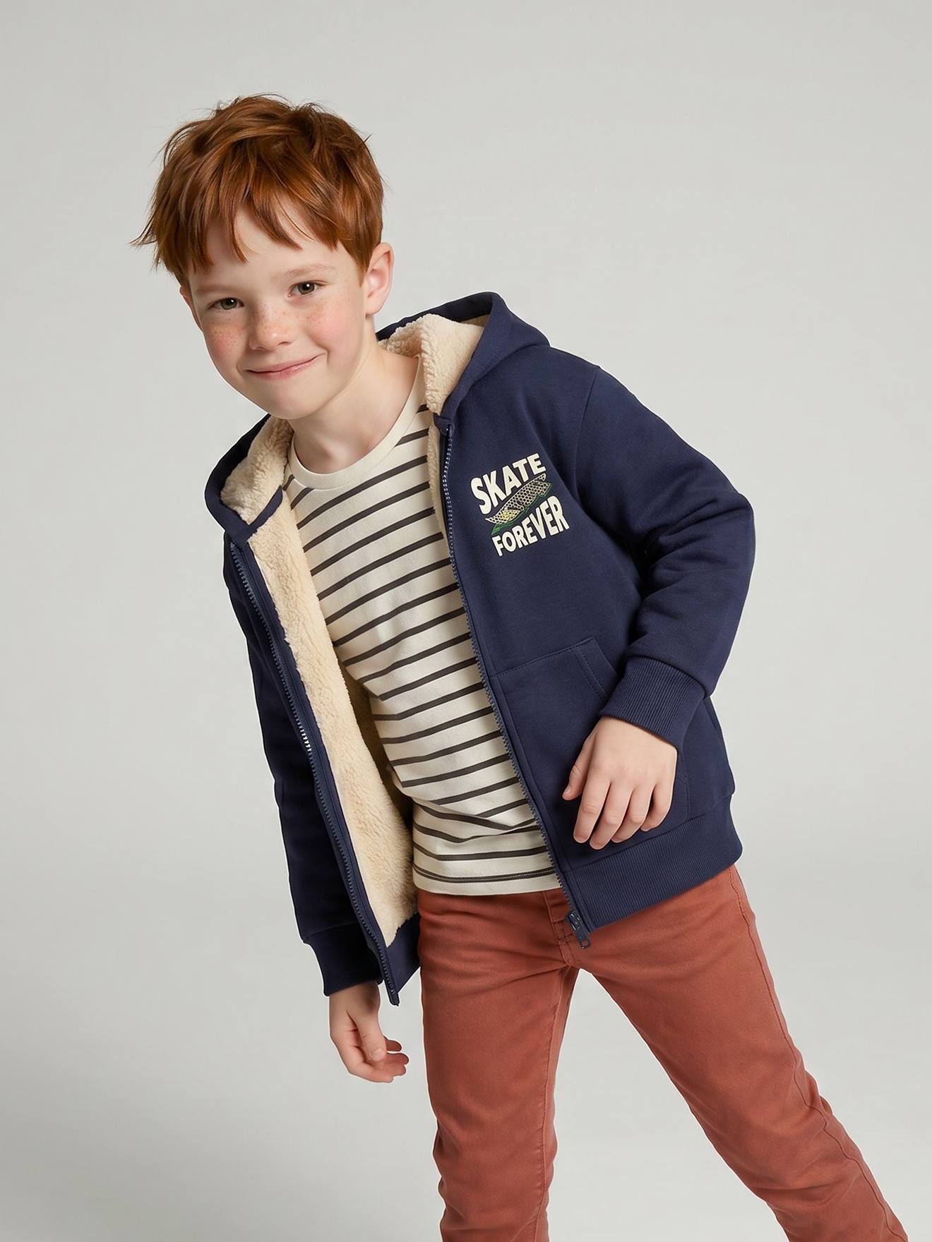 Sweat zippé à capuche garçon marine