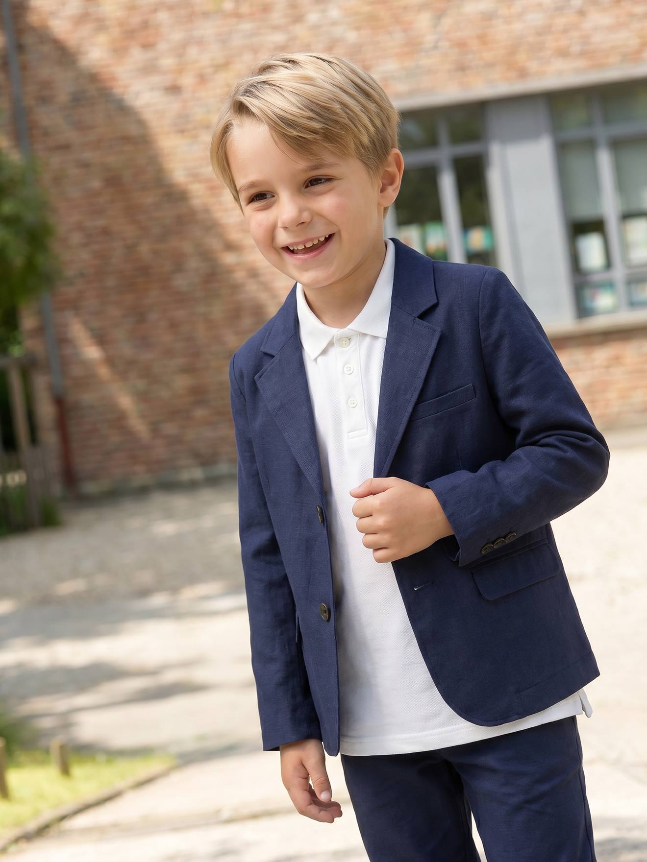 Polo garçon manches courtes broderie poitrine blanc