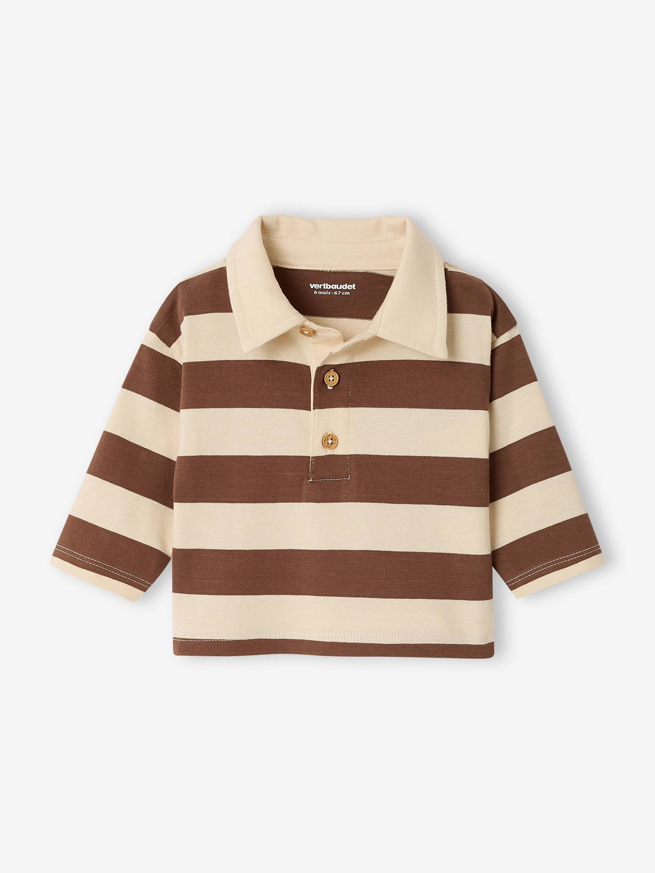 T-shirt polo bébé rayé manches longues cacao