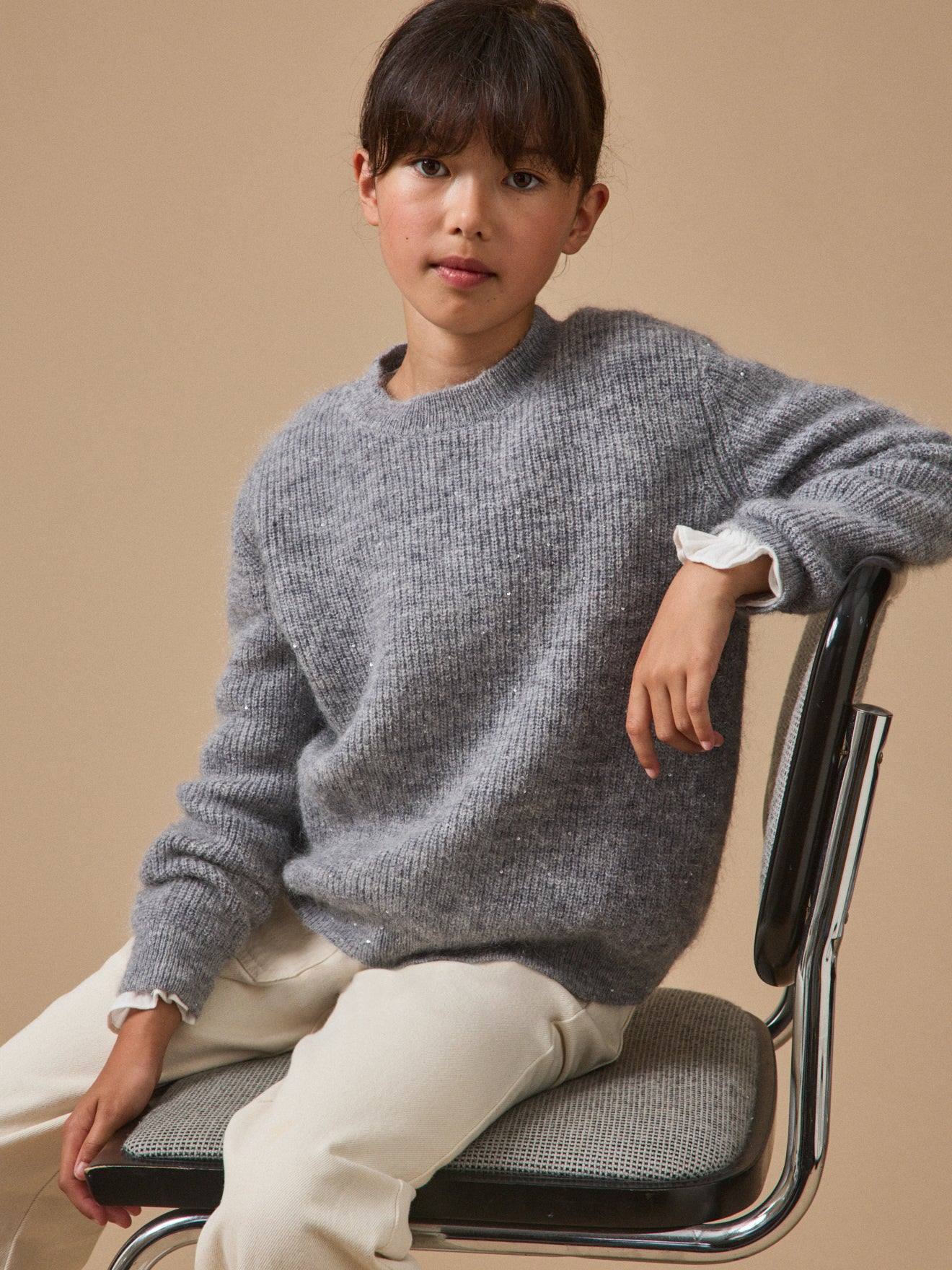 Pull En Laine Et Mohair Fille Gris Chine Clair