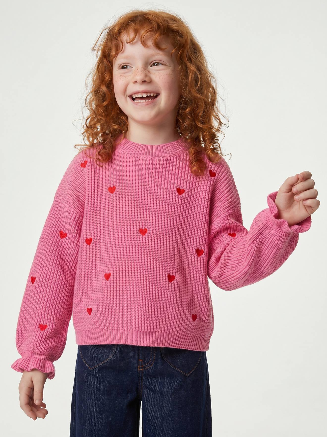 Pull fille manches longues col rond rose