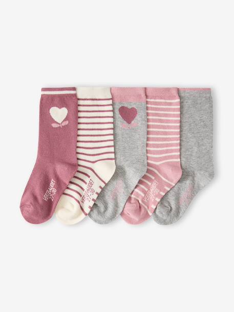 Fille-Lot 5 paires de chaussettes coeur fille