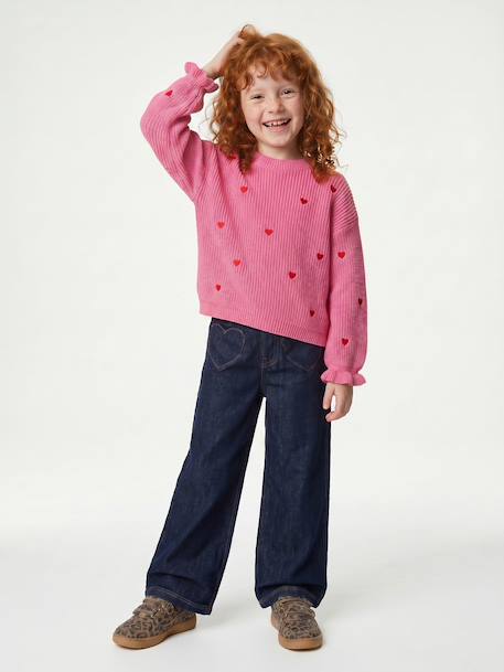 Pull fille manches longues col rond écru+marine+rose 14 - vertbaudet enfant 