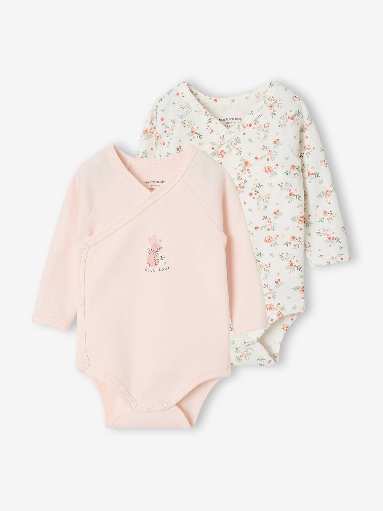 Lot de 2 bodies naissance manches longues rose pâle