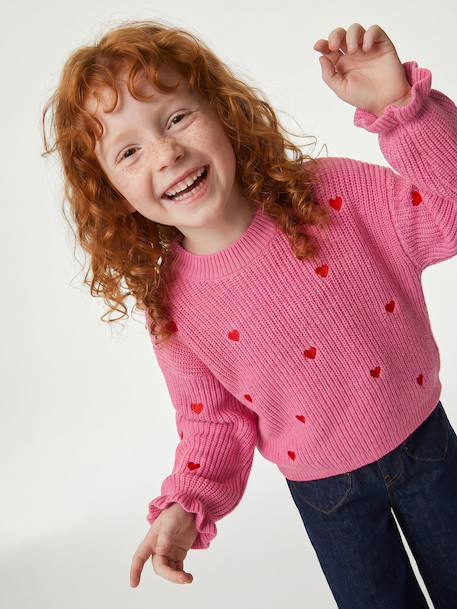 Pull fille manches longues col rond écru+marine+rose 8 - vertbaudet enfant 