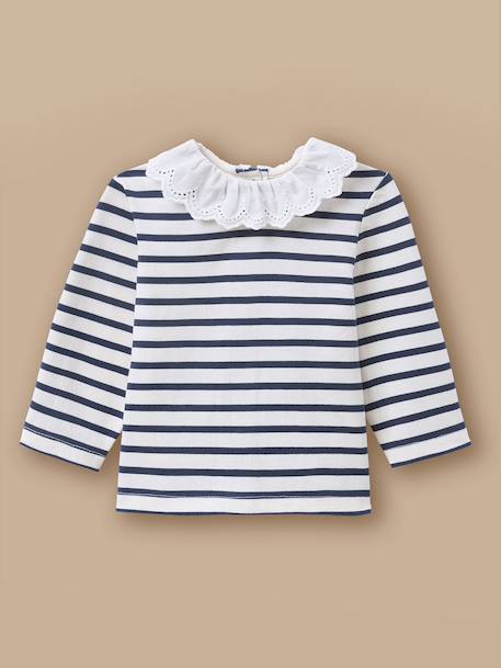 Bébé-T-shirt, sous-pull-T-shirt marinière broderie anglaise bébé