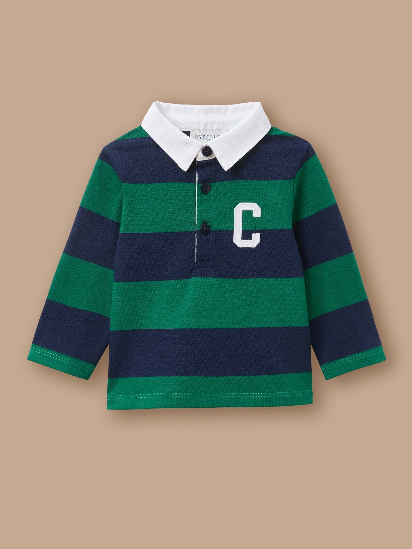 Polo Rubgy Bébé - Coton Biologique Rayure Marine/vert
