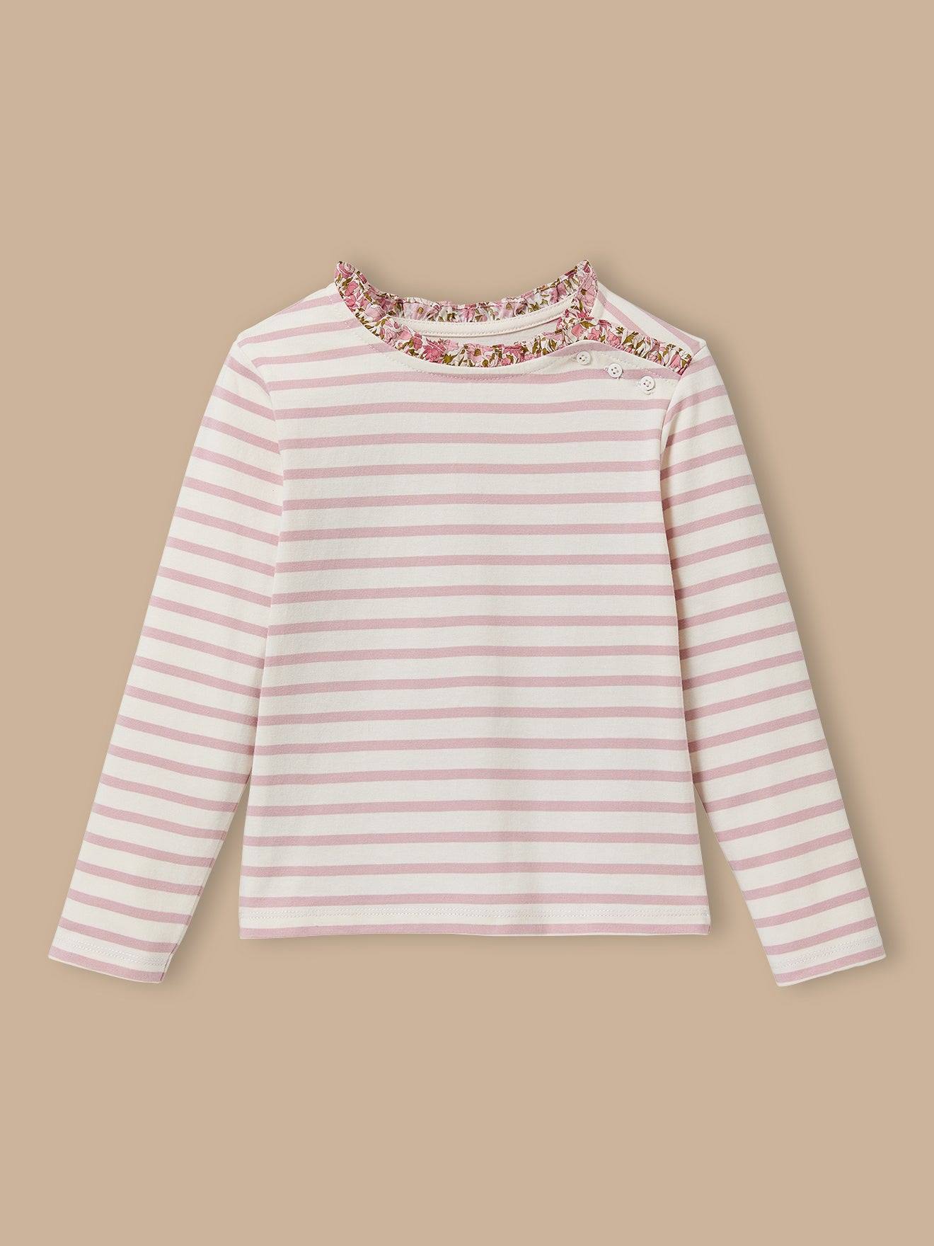 T-shirt Marinière Fille Tissu Liberty Rayure Rose