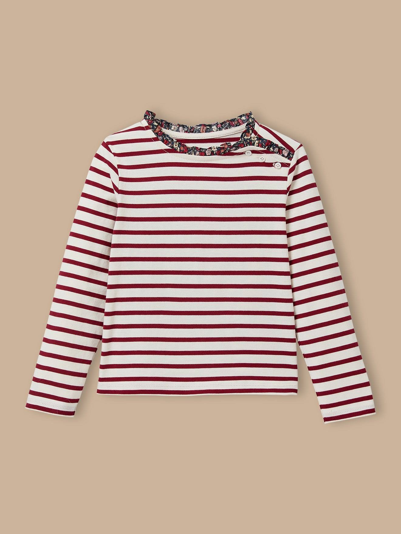 T-shirt Marinière Fille Tissu Liberty Rayure Cerise