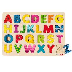 Jouet-Puzzle d'encastrement alphabet majuscules a-z à motifs