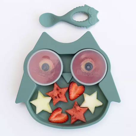 Assiette à compartiments ventousée en silicone hibou Green 3 - vertbaudet enfant 