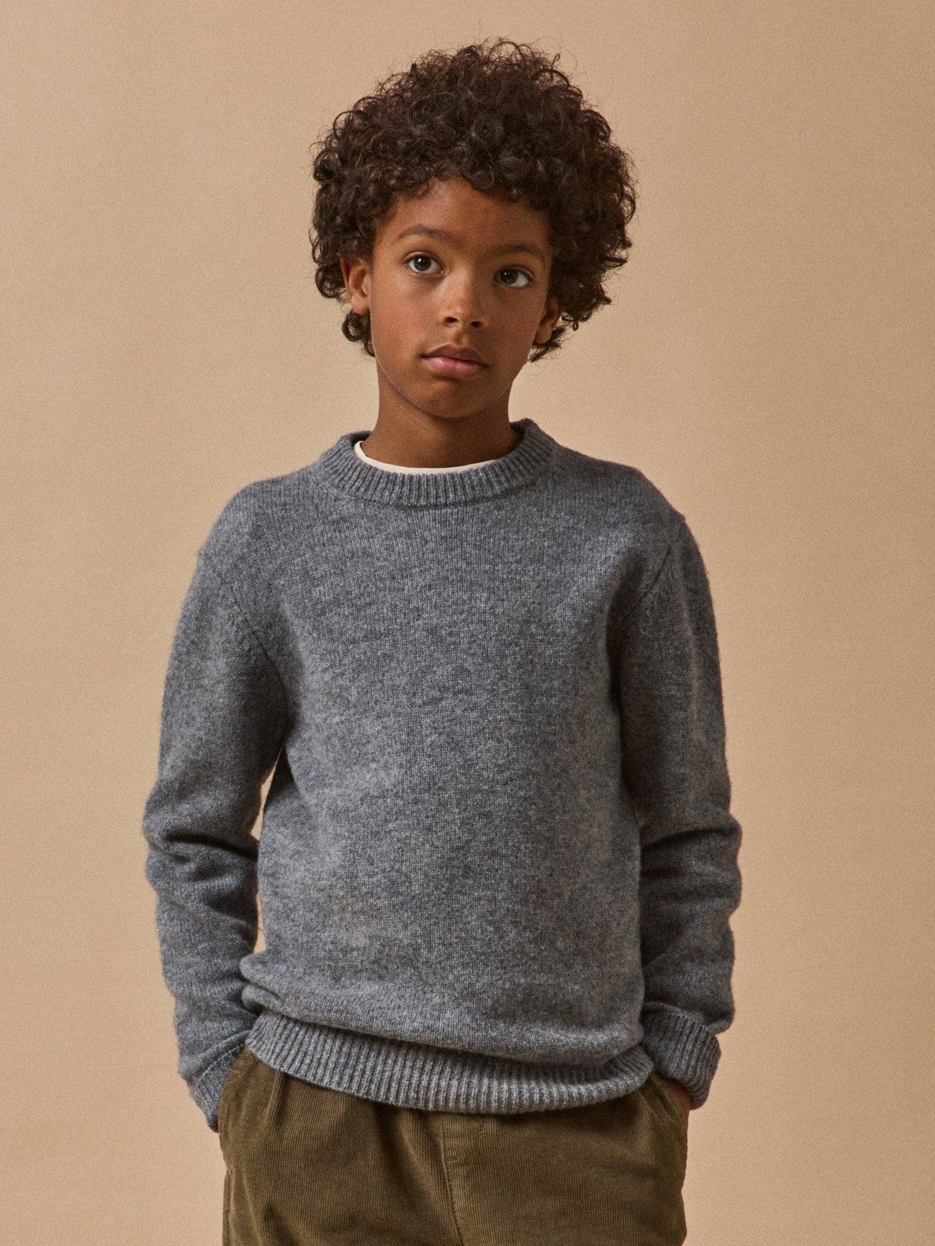 Pull Garçon En Laine Merinos Gris Chine
