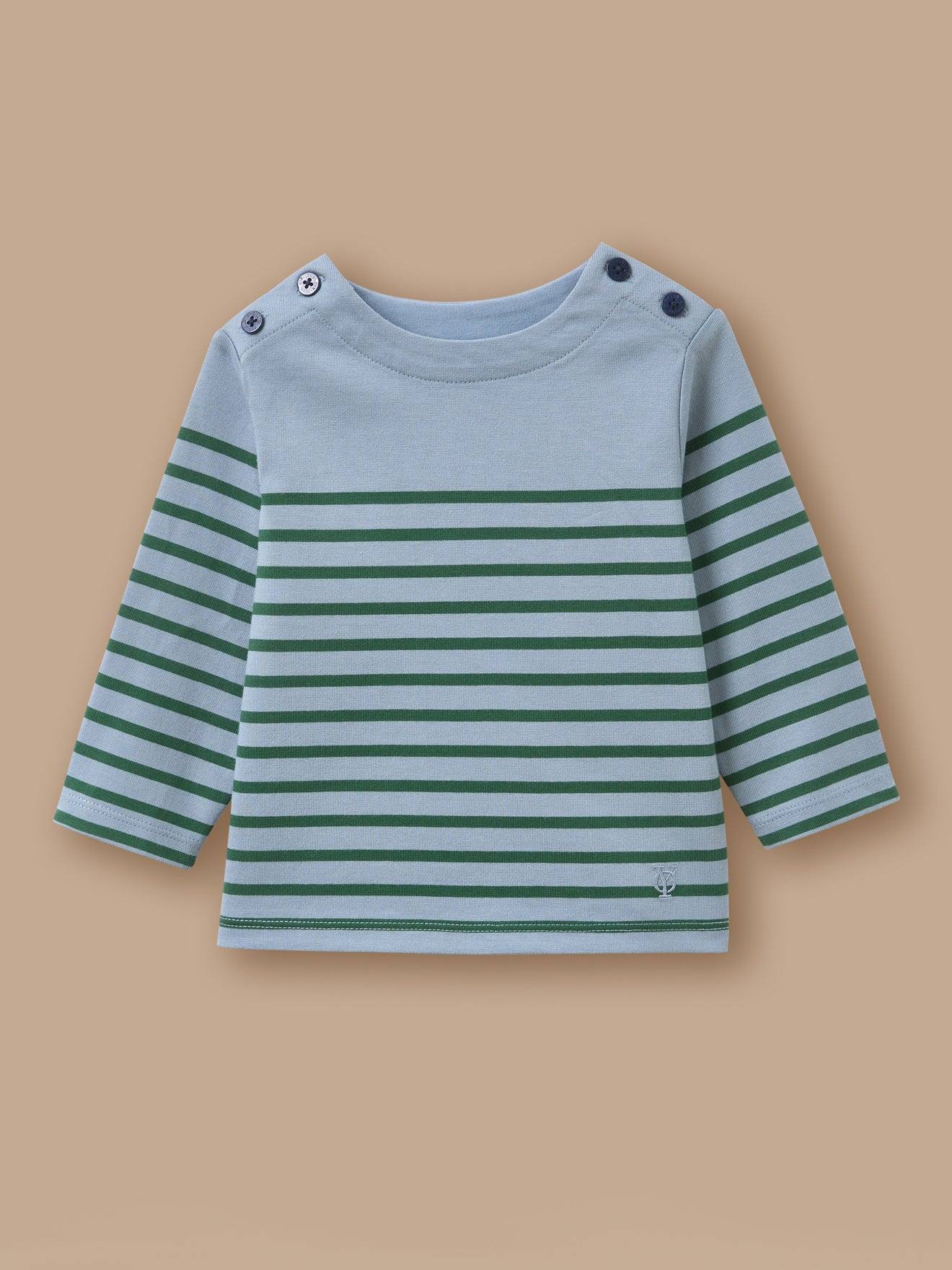 T-shirt Marinière Boutonné Bébé Rayure Vert/bleu