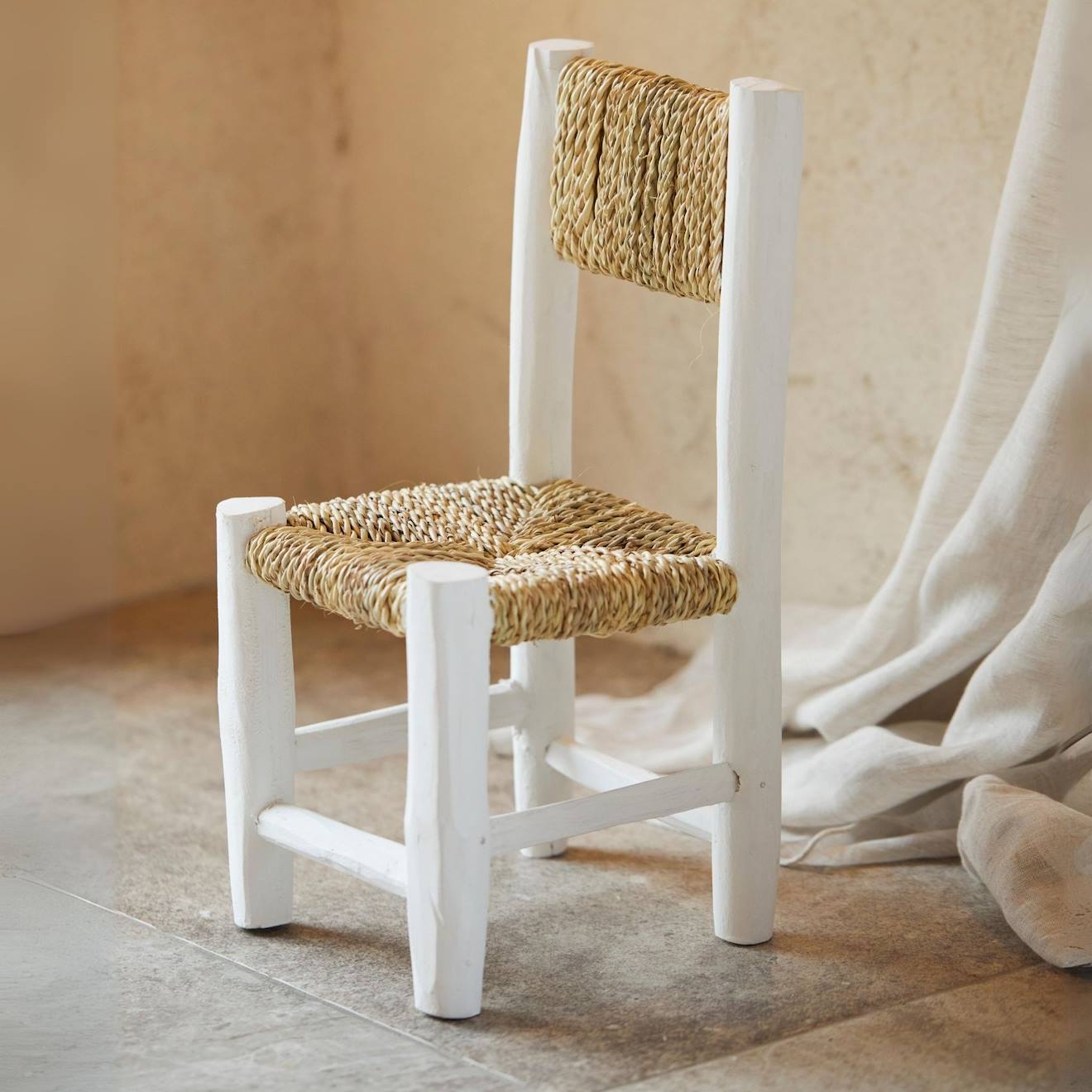 Chaise Enfant Bois Blanc Et Doum Blanc (Home Maison) - Image 2