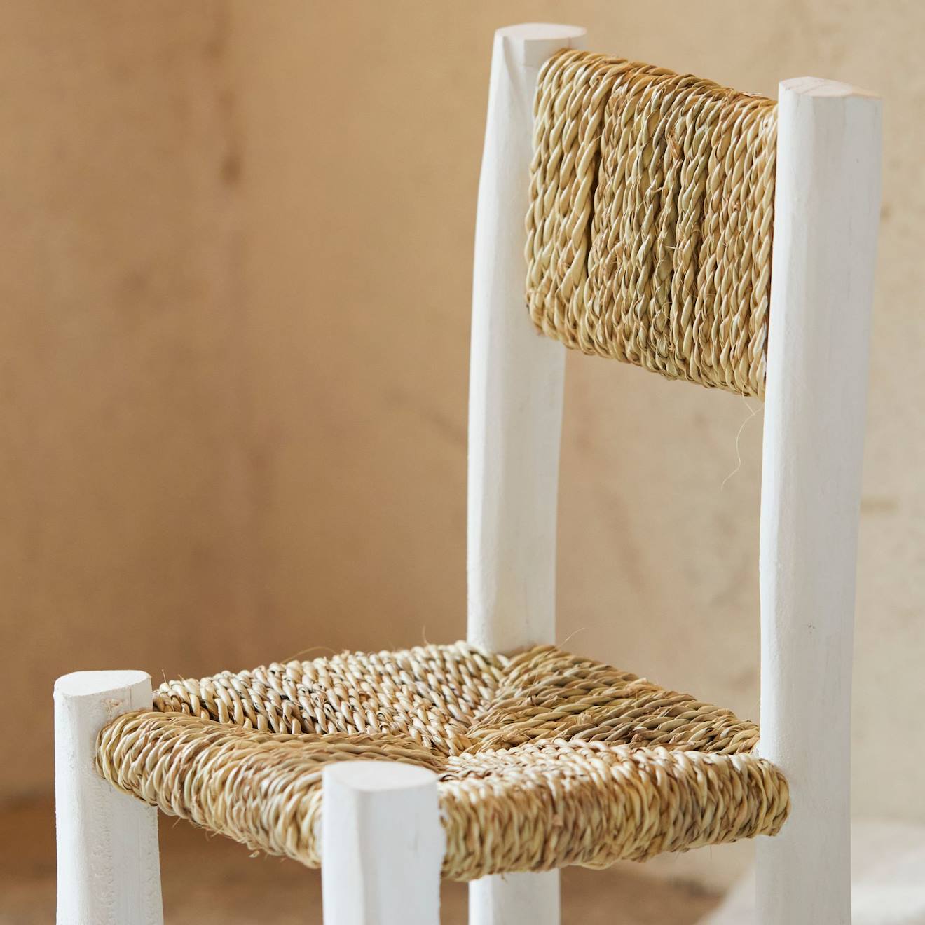 Chaise Enfant Bois Blanc Et Doum Blanc (Home Maison) - Image 1