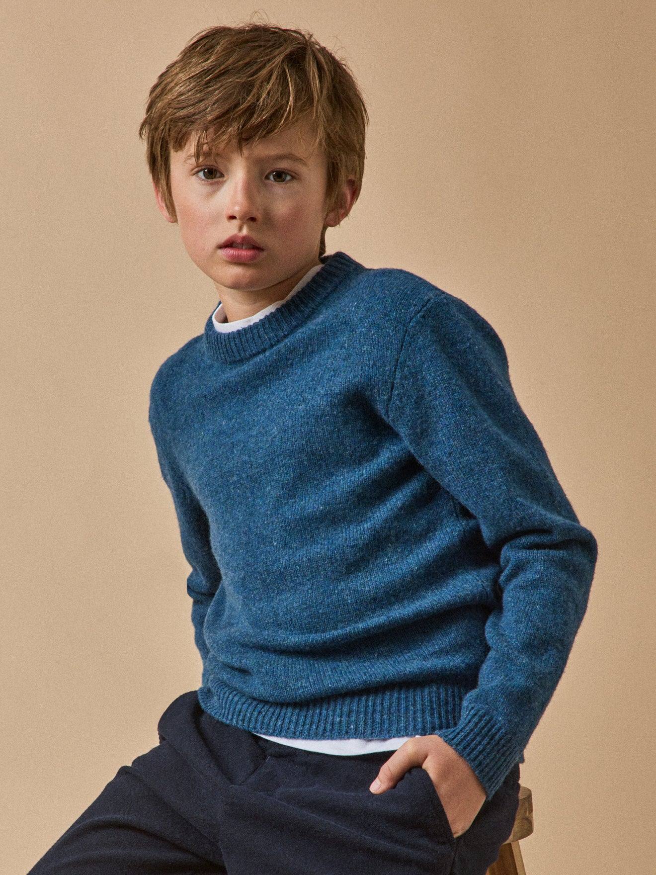 Pull Garçon En Laine Merinos Bleu