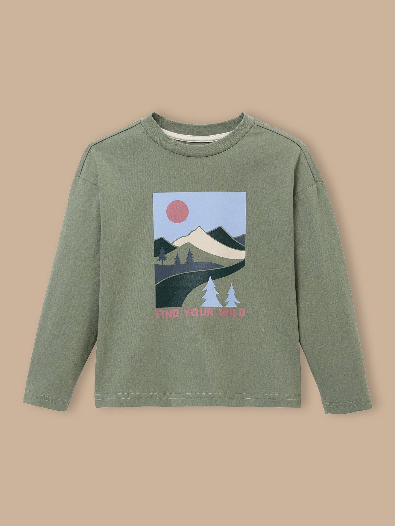 T-shirt Imprimé Oversize Garçon Vert Lichen