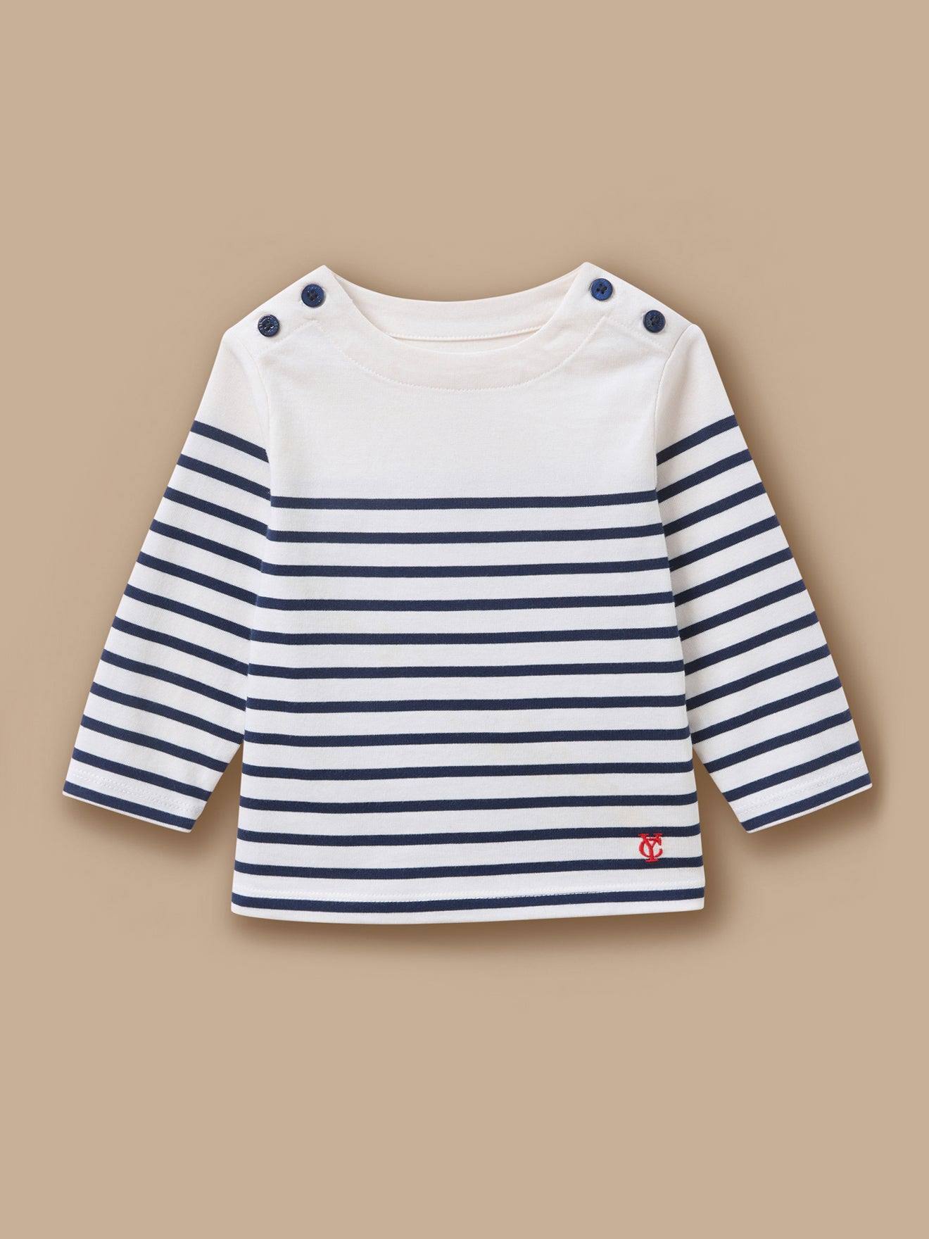T-shirt Marinière Boutonné Bébé Rayure Marine/ecru
