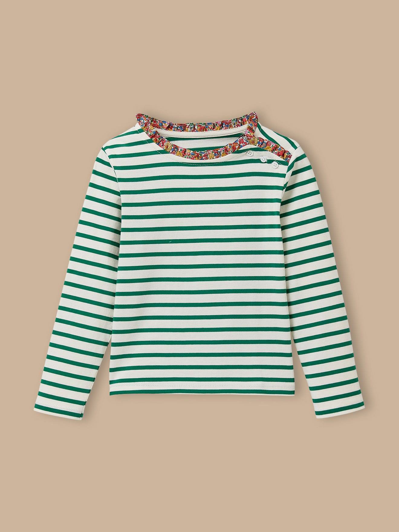 T-shirt Marinière Fille Tissu Liberty Rayure Verte