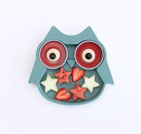 Assiette à compartiments ventousée en silicone hibou Green 2 - vertbaudet enfant 