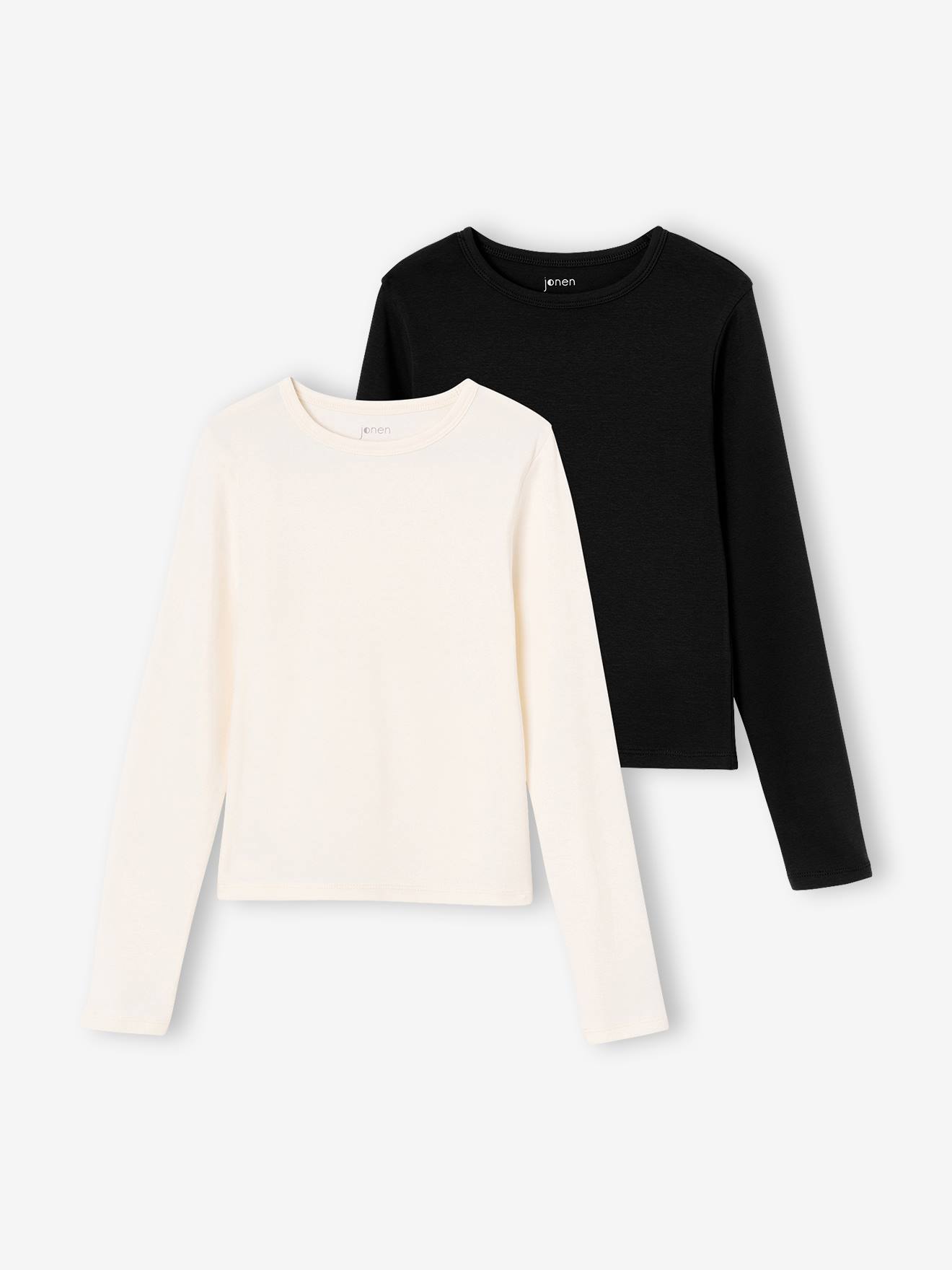 Lot de 2 T-shirts cropped manches longues fille noir