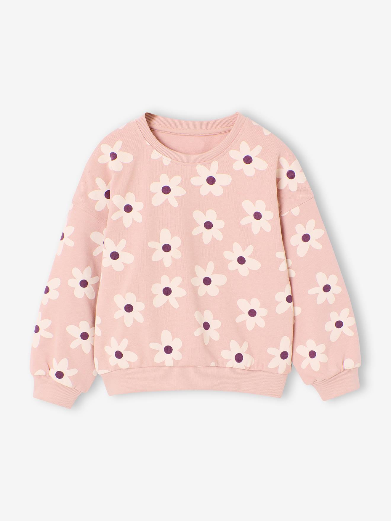 Sweat fille col rond rose pâle