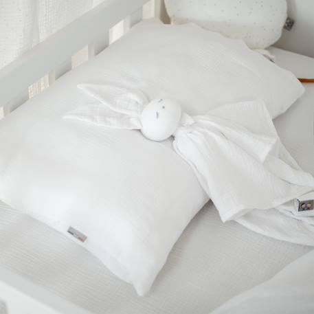 Doudou lapin  en gaze de coton jeanne Beige+Blanc+Blanc à pois or+Bleu+Camel+Écru+Gris+Rose+Terracotta+Vert de gris 11 - vertbaudet enfant 