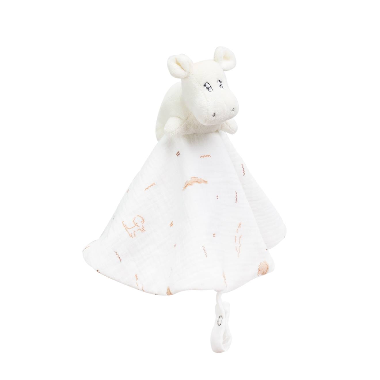 Doudou Mouchoir Rond En Mousseline De Coton - Modèle Hippo Crudo