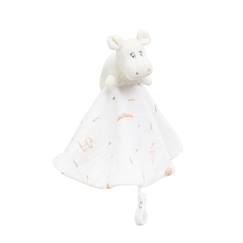 Jouet-Doudou mouchoir rond en mousseline de coton - modèle hippo