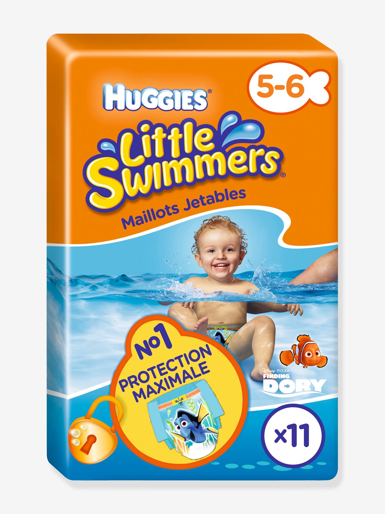 Couche de piscine jetable HUGGIES Little Swimmers, taille 5-6, lot de 11 dory