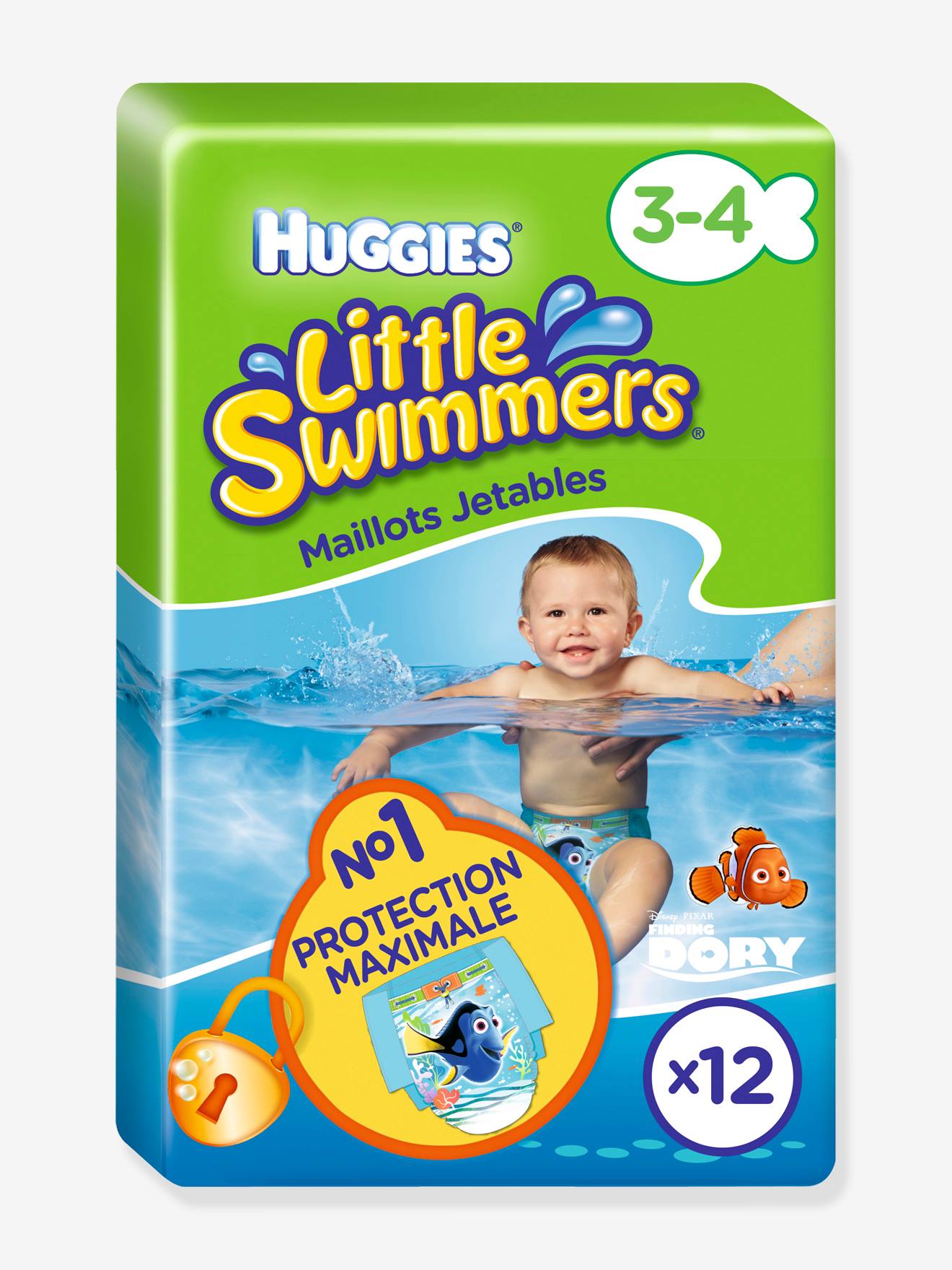 Couche de piscine jetable HUGGIES Little Swimmers, taille 3-4, lot de 12 dory